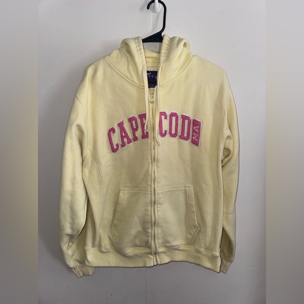 CAPE COD Cuffy’s Bright Yellow Embroidered Full Zip Hoodie Size Medium